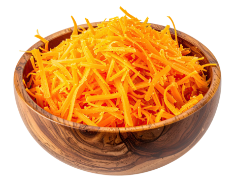 Grated cheese in a wooden bowl