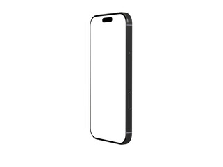 High-quality 3D render of a black smartphone with blank screen, perfect for app presentations or website design. Isolated on white background.