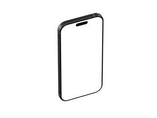 High-quality isometric mockup of a modern smartphone with a blank white screen, perfect for app presentations or website design showcases.