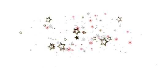 Elegant gold stars and snowflakes scattered on a white backdrop, perfect for Christmas or holiday designs. Ideal for greeting cards, party invit