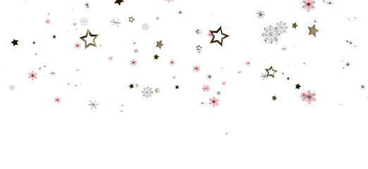 Festive background with stars and snowflakes falling. Christmas, New Year, winter, holiday season, celebration design with copy space.
