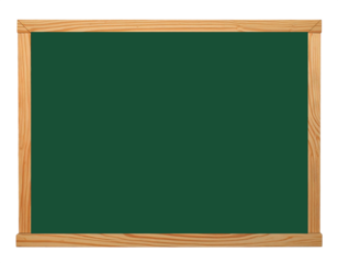 Blank green chalkboard with wooden frame. Isolated on transparent background, png
