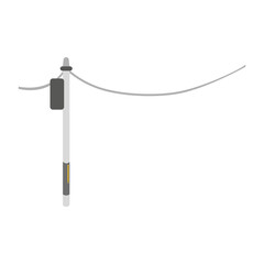 Gray Utility Pole With Black Rectangular Box And Hanging Wire On White Background Studio Shot