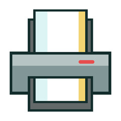 Obraz premium Gray Printer With Yellow And Blue Paper In A Transparent Background And Red Light On Top