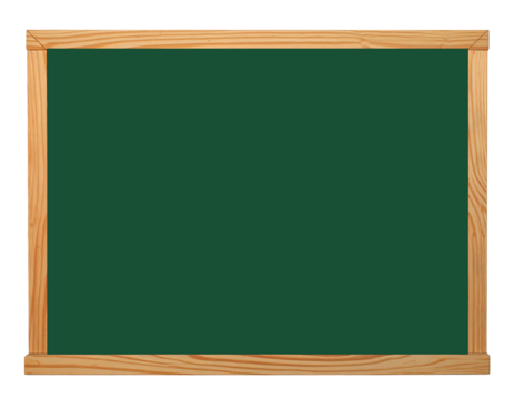 Blank green chalkboard with wooden frame. Isolated on transparent background, png