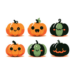 Colorful Halloween Pumpkin Set – Cute and Creepy Jack O’Lantern Vector Illustrations