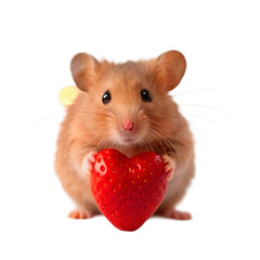 Hamster holding strawberry isolated on transparent background