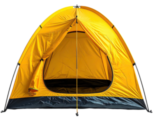 Front view of a bright yellow camping tent