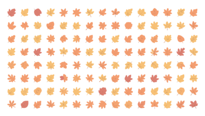 A plethora of Autumn leaves are depicted in a series of little icons, each with a flat design style, featuring warm colors such as orange, yellow, and red with png Transparent 