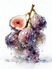 Surreal Fruits Series : A delicious looking healthy bunch of ripe purple figs on a white background suitable for graphic design and decoration 002