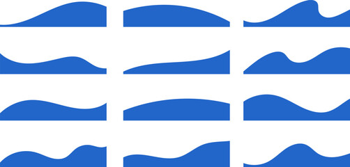Header shapes design for banner. Abstract vector border elements. Wavy blue template frame for website on white background. Bottom and divider form and separator