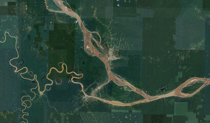 Amazon River, Brazil: High-Resolution Aerial View of Winding Waterway and Dense Rainforest