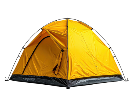 Yellow camping tent against black background - Powered by Adobe