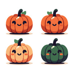 Halloween Pumpkin Family &ndash; Cartoon Style Jack O&rsquo;Lanterns with Happy and Funny Faces