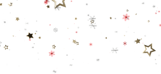 Festive gold stars and snowflakes on white background creating a holiday theme. Great for Christmas and New Year designs. Use it as a backdrop o