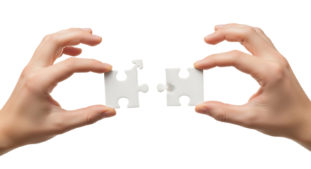 Connecting puzzle pieces held by hands concept of teamwork integration