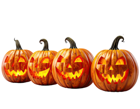 Four jack-o'-lanterns in a row