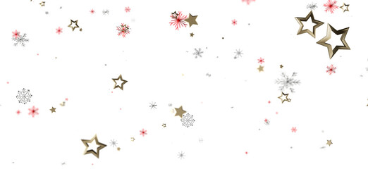 Elegant winter design featuring falling stars and snowflakes on a clean white background, perfect for seasonal designs and holiday cards.  Evoke