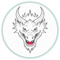 Fierce Chinese Dragon Head Symbol Isolated in Circle Outline Graphic