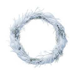Fototapeta premium Winter wreath covered with snow isolated on transparent background for christmas decoration