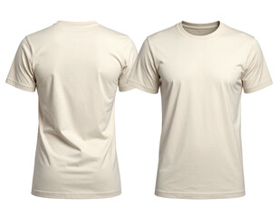 Front and back view of a plain cream colored t-shirt
