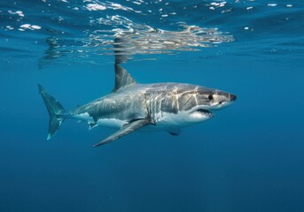 Fototapeta premium Great White Shark in the Deep Ocean
