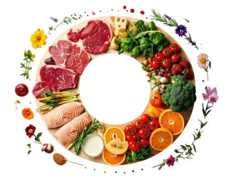 Colorful food arrangement in a circular pattern