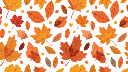 A vibrant fall leaf pattern in a flat design style, featuring a variety of colorful leaves in shades of orange, yellow, red, and brown With png Transparent 