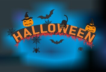 Funny composition for Halloween with pumpkins and inscription