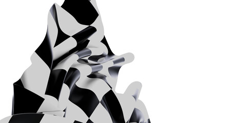 A flowing, abstract checkerboard design in black and white against a clean white backdrop. Perfect for backgrounds, textures, and modern design