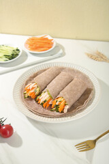 Buckwheat Vegetable Wraps with Fresh Carrots and Greens Healthy Breakfast Meal