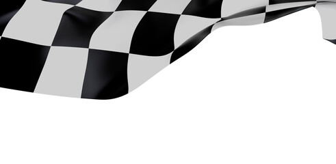Naklejka premium A high-quality, dynamic shot of a black and white checkered racing flag waving in the wind against a clean white background. Ideal for speed and