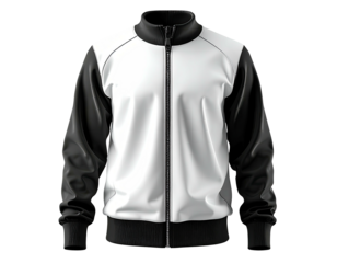 Front view of a white and black track jacket