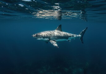 Fototapeta premium Great White Shark in the Blue Depths
