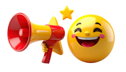 Smiling emoji with megaphone
