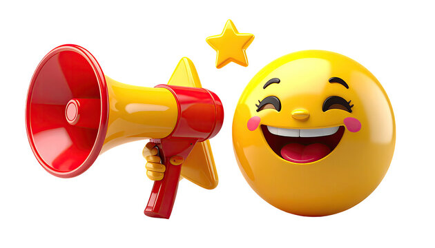 Smiling emoji with megaphone