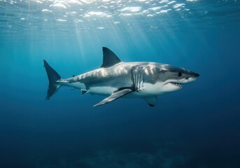 Fototapeta premium Great White Shark in the Blue Depths