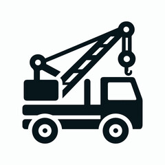 Monochrome Flat Design Tow Truck or Crane Service Icon

