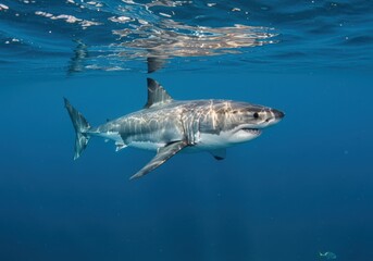 Fototapeta premium Great White Shark in the Blue Depths