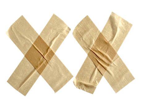 Two crossed adhesive bandages