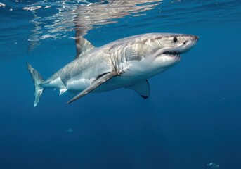 Fototapeta premium Great White Shark in the Blue Depths