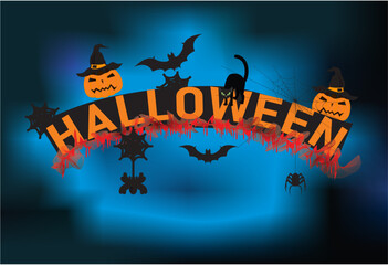 Funny composition for Halloween with pumpkins and inscription