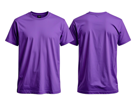 Front and back view of a purple t-shirt