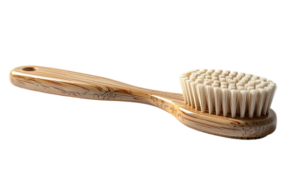 Wooden body brush, oval head, light colored bristles