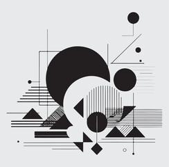 Abstract geometric composition of circles, triangles, and lines in minimal vector style