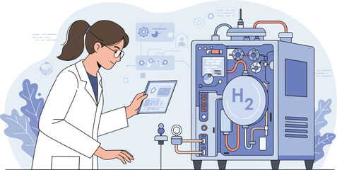 Scientist Analyzing Hydrogen Fuel Cell Technology Development