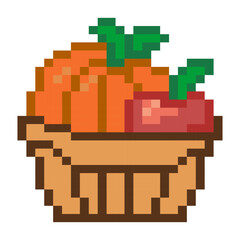 Pumpkin Apple Basket Pixel Art