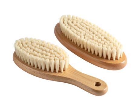 Two oval-shaped brushes with light-brown wooden handles