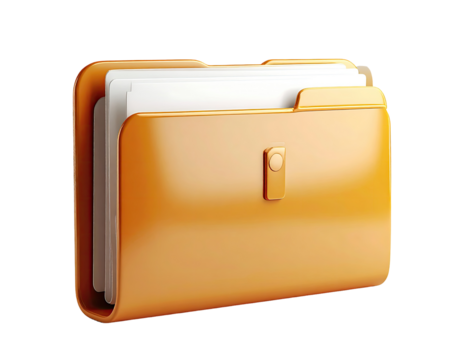 Orange folder icon. 3D render of a folder with documents