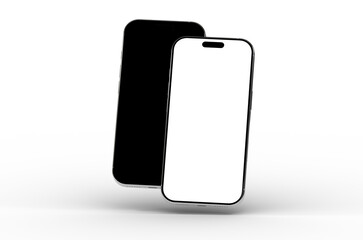 Two smartphones, one black screen, one white. Perfect for app presentations or technology websites.